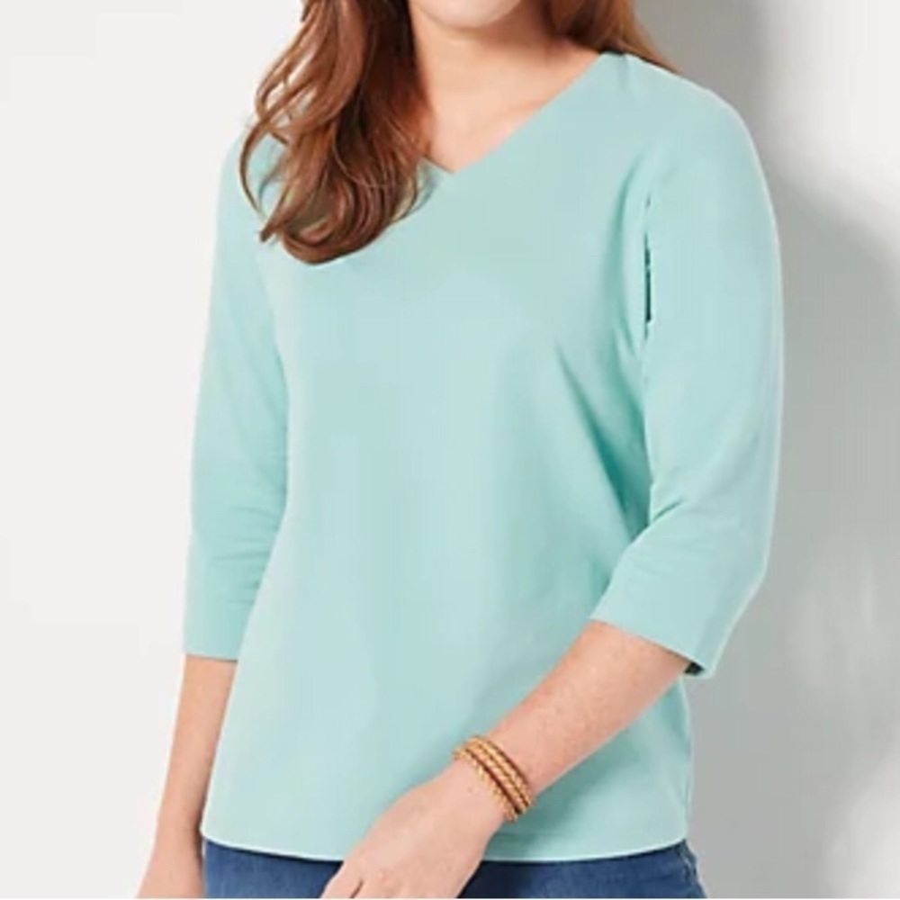 Denim & Co. Essentials Perfect Jersey 3/4 Sleeve Top (SEAFOAM GREEN): LARGE